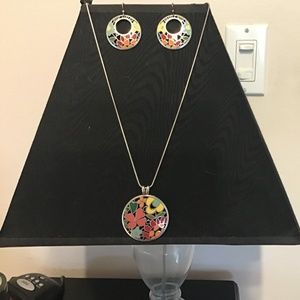 Brighton multi colored enamel long 36” necklace and earring set